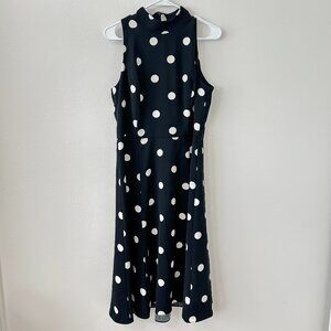 Lauren Ralph Lauren Black and White Sleeveless Polka Dot Midi Dress - Sz 12